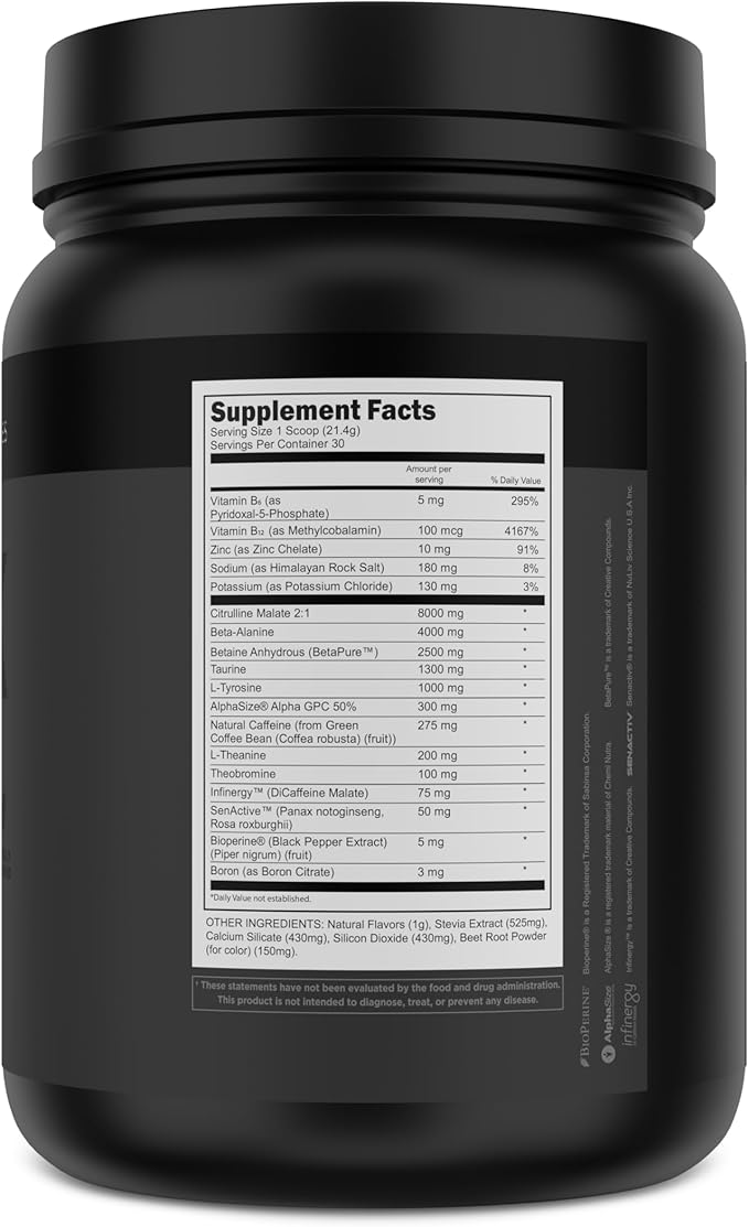 Transparent Labs Bulk Black Pre Workout - Clinically Dosed, Sugar Free Preworkout for Men and Women with Beta Alanine Powder, Citrulline Malate, & Caffeine Powder- 30 Servings, Cherry Kiwi
