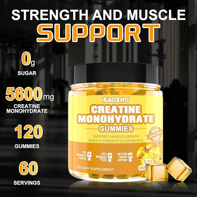 Creatine Monohydrate Gummies 5600mg for Men & Women, 120 CT Chewable Creatine Gummies for Muscle Support, Energy Boost, 5.6g of Creatine Monohydrate per Serving - Sugar Free, Vegan (Mango Flavor)