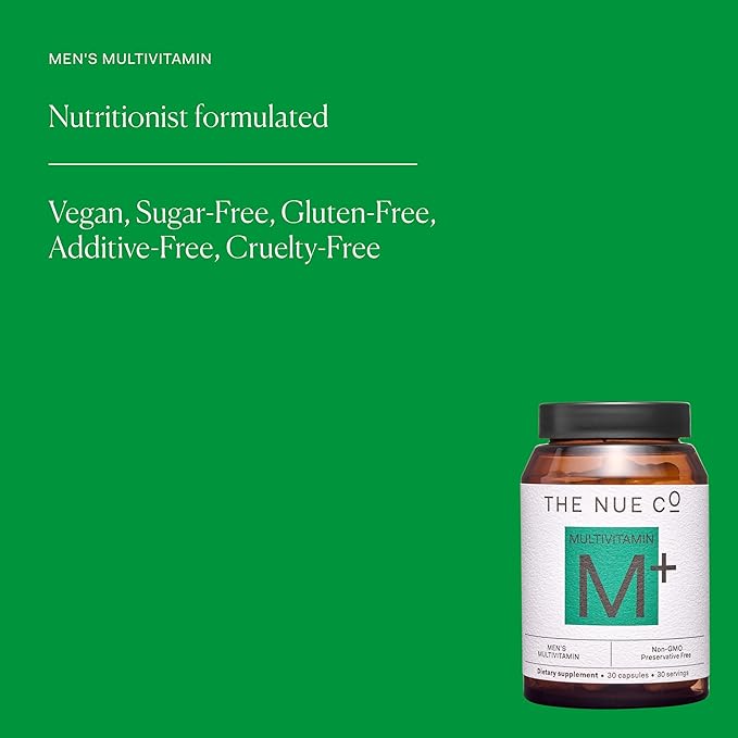 The Nue Co. Men's MULTIVITAMIN Supplement, Supports Energy, Immunity, Focus, Vegan, Gluten Free, 30 Capsules