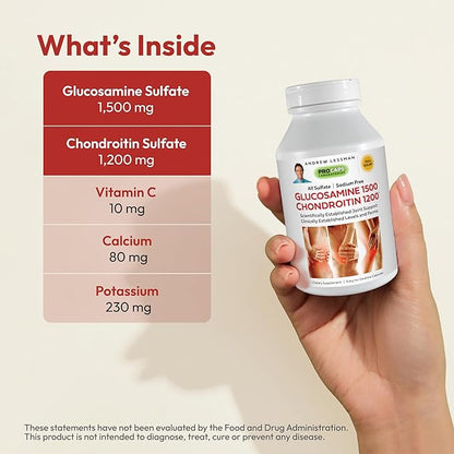 Andrew Lessman Glucosamine 1500 Chondroitin 1200-150 Capsules – 100% Sulfate Form, Research Established Ingredients and Levels for Support of Healthy Joint Tissue. Small Easy to Swallow Capsules