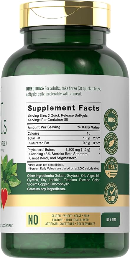 Carlyle Plant Sterols 1200 mg | 240 Ultra Potent Softgel Capsules | Non-GMO and Gluten Free Supplement | with Beta Sitosterol