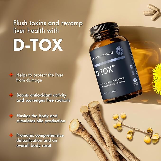 Mt. Angel Vitamins D-Tox - Advanced Liver Cleanse & Detox Repair Supplement, Supports Fatty Liver Health & Enzyme Reduction with Milk Thistle, NAC, and Dandelion Root - 60 Capsules