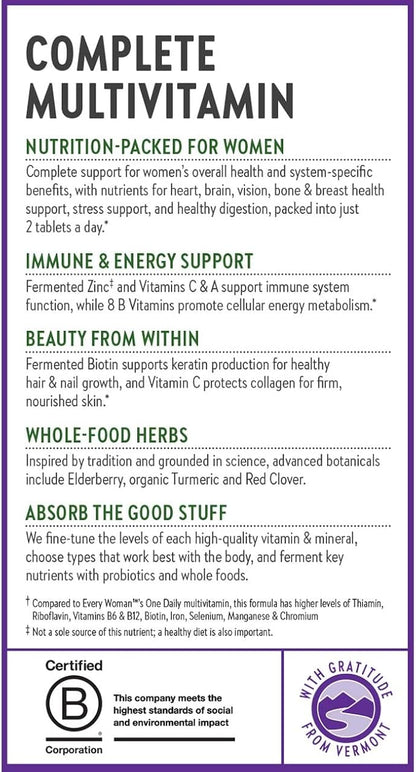New Chapter Women's Multivitamin Advanced Formula for Stress, Bone, Immune, Beauty & Energy Support, Higher Levels of Whole-Food Fermented Essential Nutrients for Women + Iron + Vitamin D3, 120 Count