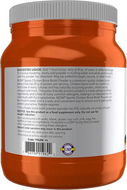 NOW Foods Sports Nutrition, Chicken Bone Broth Powder made with Premium-Quality Chicken Bone Extract, 1.2-Pound