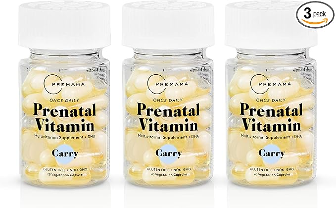 Premama Prenatal Vitamins with DHA and Folate - Once Daily Multivitamin for Women, Fertility Support Supplement, Non GMO, Vegan, Gluten Free, Choline for Brain Development , 28 Capsules (Pack of 3)