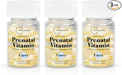 Premama Prenatal Vitamins with DHA and Folate - Once Daily Multivitamin for Women, Fertility Support Supplement, Non GMO, Vegan, Gluten Free, Choline for Brain Development , 28 Capsules (Pack of 3)