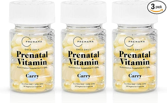 Premama Prenatal Vitamins with DHA and Folate - Once Daily Multivitamin for Women, Fertility Support Supplement, Non GMO, Vegan, Gluten Free, Choline for Brain Development , 28 Capsules (Pack of 3)