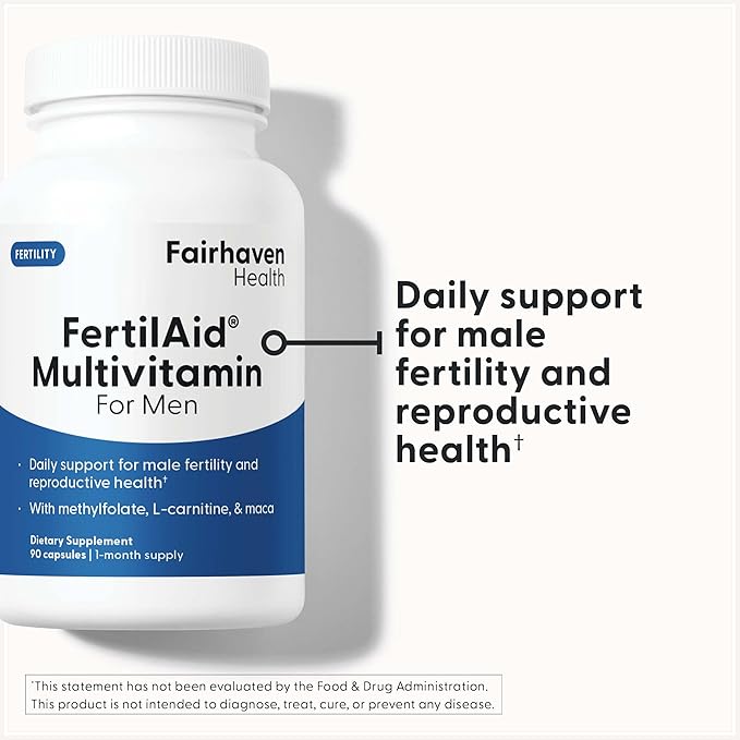 Fairhaven Health FertilAid for Men Prenatal Male Fertility Supplement | Count and Motility Support Pre-Conception for Him | Fertility Support Includes L-carnitine, Zinc, and Folate | 90 Capsules