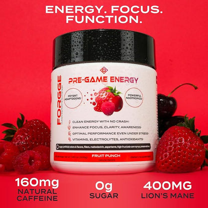 Forgge Focus Energy Drink Powder - Lion’s Mane, Alpha-GPC, L-Theanine and Nootropics for Focus - Vitamins + Electrolytes - Natural Caffeine, Sugar Free (Fruit Punch)