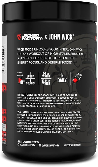 Jacked Factory X John Wick - Wick Mode Pre Workout Powder - Intense Energy, Battle-Ready Focus, Unstoppable Commitment, and Sheer Will - 40 Servings, Osaka Cherry Blossom