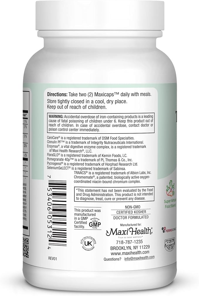 Maxi Health Two Complete - Multivitamins and Minerals - Full Potency - 120 Capsules - Kosher