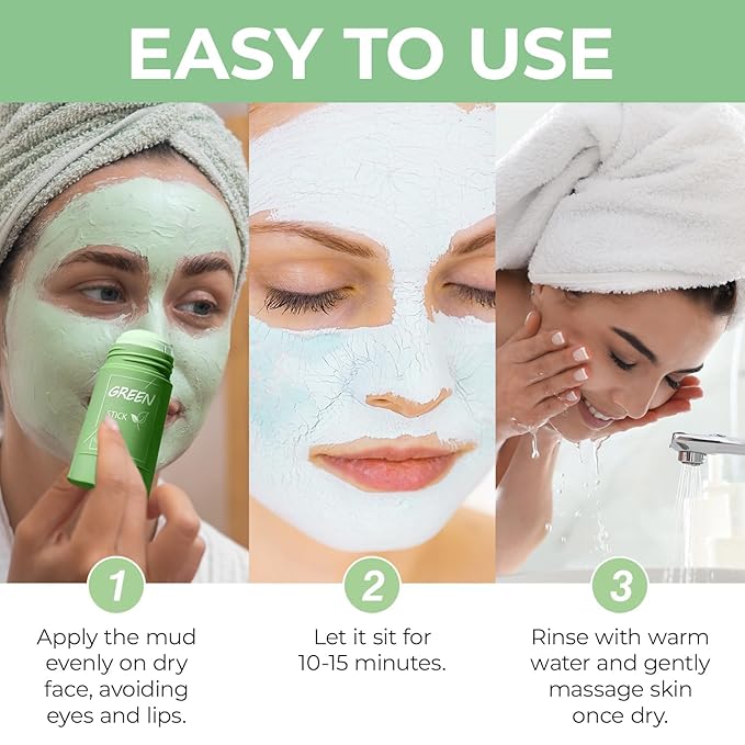 Green Tea Clay Stick for Face: Blackhead Remover Mask With Green Tea Extract Green Clay Mask for Deep Pore Cleansing Moisturizing Brightening for Men and Women All Skin Types (2PCS)