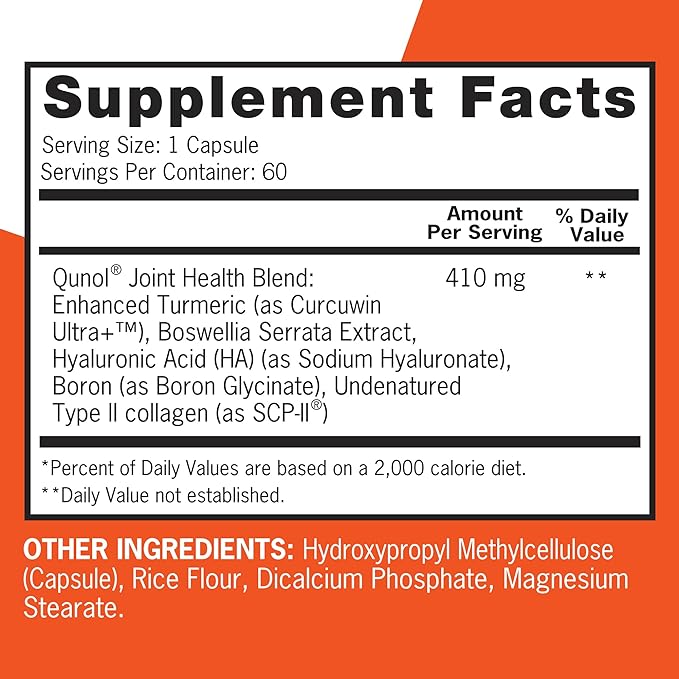 Qunol 5-in-1 Joint Support Supplement, Fast Acting, One Pill Dose, Support Healthy Inflammation Response & Discomfort Caused by Overuse of Joints, Alternative to Glucosamine Chondroitin MSM, 60 Count
