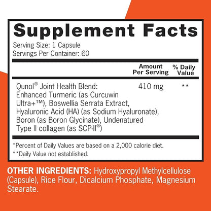 Qunol 5-in-1 Joint Support Supplement, Fast Acting, One Pill Dose, Support Healthy Inflammation Response & Discomfort Caused by Overuse of Joints, Alternative to Glucosamine Chondroitin MSM, 60 Count