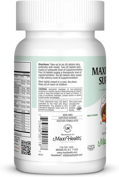 Maxi Health Supreme High Potency Multivitamin & Mineral for Wellness, Immune Boost & Antioxidant Defense, Includes Vitamin A, Vitamin C, Vit D and E, Vitamin B12, B6, Biotin, Selenium, Zinc, Inositol…