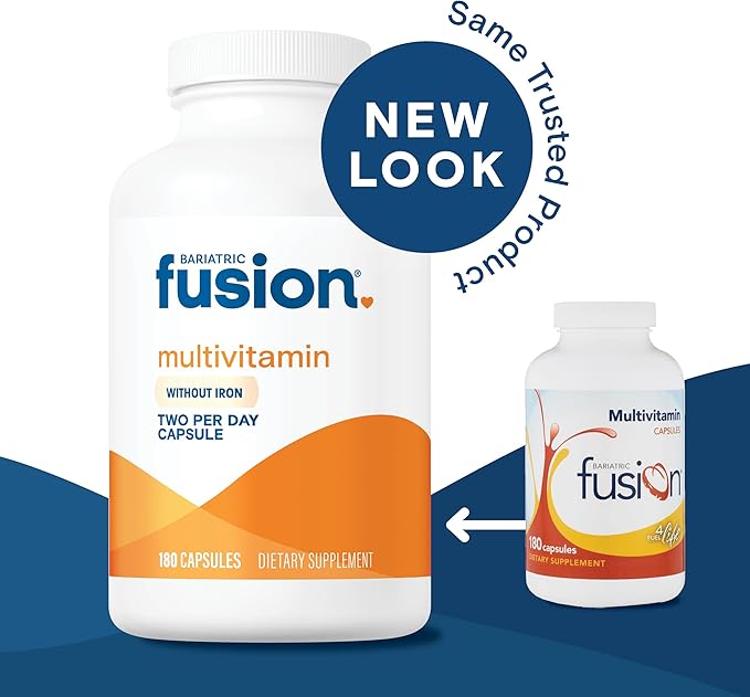 Bariatric Fusion Bariatric Multivitamin Without Iron | Post Bariatric Surgery Patients | Iron Free Bariatric Vitamin for Gastric Bypass and Sleeve Gastrectomy | 180 Capsules | 3 Month Supply