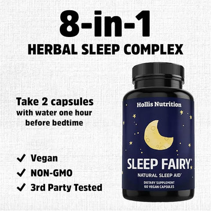 SLEEP FAIRY Natural Sleep Aid | Melatonin 10mg, L-Theanine, 5-HTP, Valerian Root, GABA, Magnesium Glycinate, Chamomile | Herbal Sleeping Pills | Non-Habit Forming Supplement | Vegan Capsules | Non-GMO