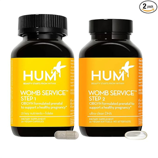 HUM Womb Service Prenatal & Postnatal Vitamins Combo Pack - OBGYN Formulated Vegan Prenatal Vitamins - Clean Daily Pre-to-Post Pregnancy Support with Choline