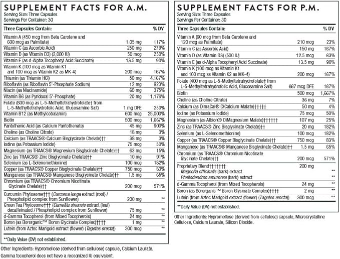 THORNE Multi-Vitamin Elite - Daily Nutritional Supplement - AM Formula Supports Cellular Energy Production and PM Formula Supports Restful Sleep - Gluten-Free, Dairy-Free - 180 Capsules - 30 Servings