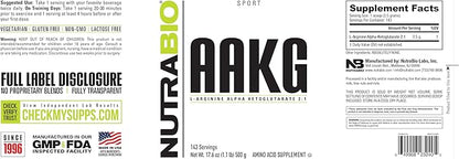 NutraBio Arginine AKG Workout Supplement Powder, 500g – Helps Support Lean Mass Gains, Boost Nitric Oxide, and Enhance Muscle Growth