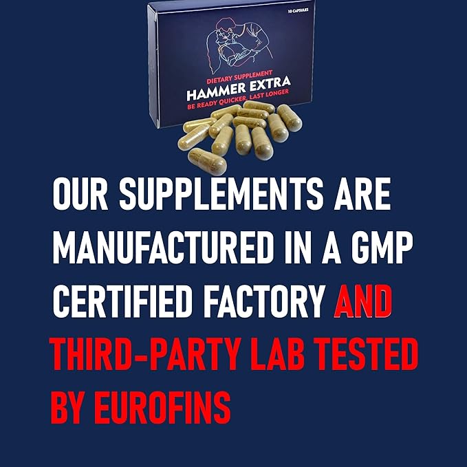 Hammer Extra Herbal Supplement for Men. Horny Goat Weed, Tongkat Ali, Ginseng & Maca Root for Energy, Stamina & Endurance. Fast Acting Male Performance Enhancing Pill - 10 Capsules