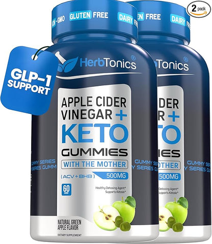 Herbtonics Keto Apple Cider Vinegar Gummies - Digestion & Detox Support - Sugar Free BHB Advanced Formula for Keto Support - Raw ACV with The Mother - 120 Vegan ACV Gummies