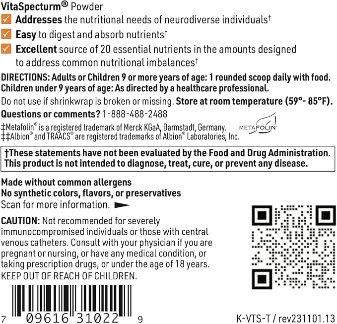 Klaire Labs VitaSpectrum Powder - Children's Multivitamin/Mineral with 23 Essential Nutrients in Berry-Pomegranate for Kids, No Copper, Iron, Gluten or Casein (30 Servings, 171 Grams)