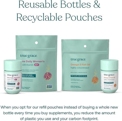 True Grace One Daily Women’s Multivitamin 40+ (30 Vegan Tablets) & Omega-3 Fish Oil (60 Softgels) - Gluten Free, Soy Free, Organic - 30-Day Supply of Each