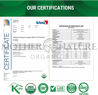 Mother Nature USDA Organic Maca Root Capsules 1600mg, Vegan, Raw Maca Supplement for Stamina, Hormonal Balance & Well-Being, Non-GMO Premium Peruvian Maca for Men & Women, Reproductive Health (120ct)