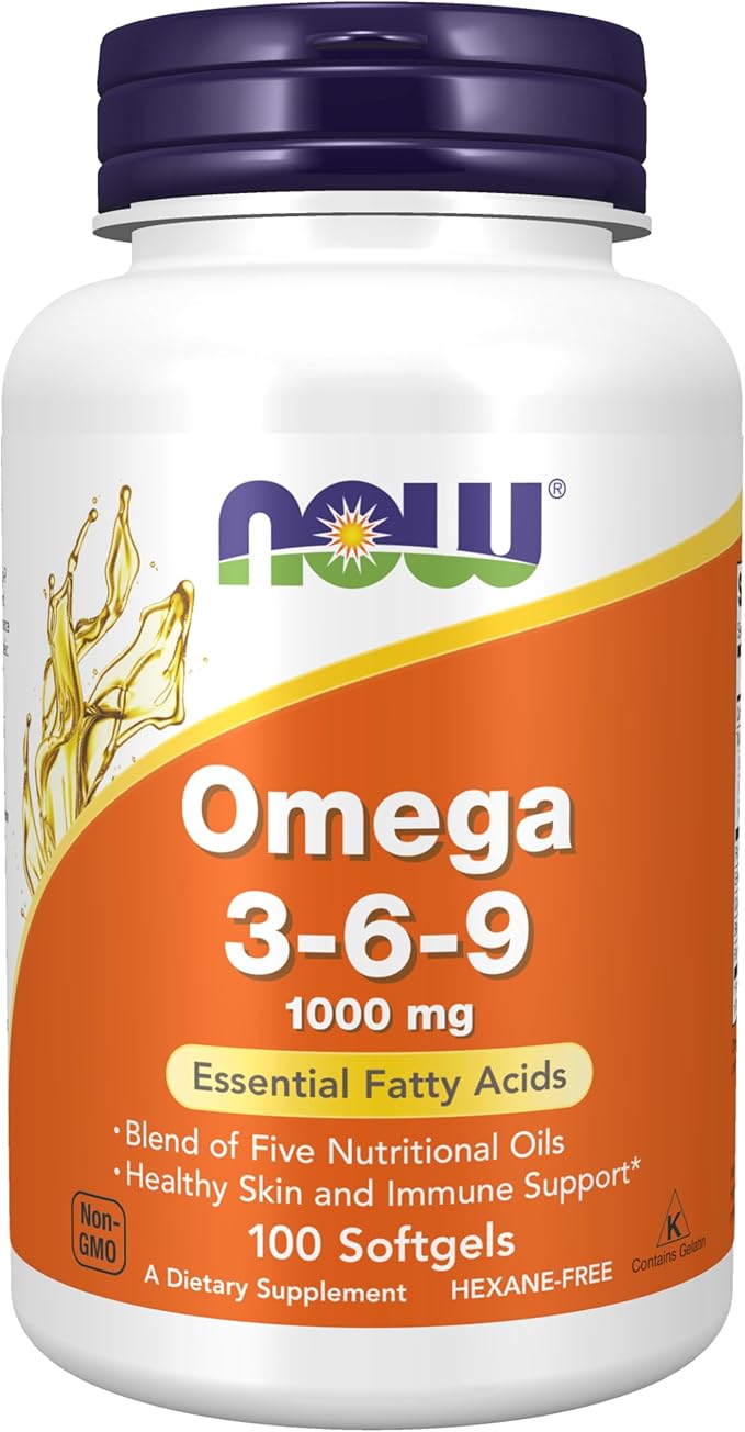 NOW Foods Supplements, Omega 3-6-9 1000 mg with a blend of Flax Seed, Evening Primrose, Canola, Black Currant and Pumpkin Seed Oils, 100 Softgels