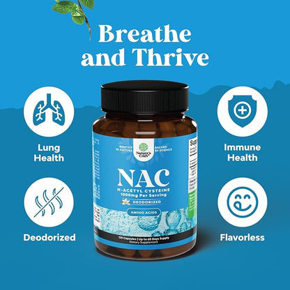 NAC Supplement N-Acetyl Cysteine 1000mg - Vegan High Absorption Non-Smelly NAC 1000mg Capsules Glutathione Precursor for Liver Cleanse Detox & Repair plus Lung Health and Immunity Support (2 Months)