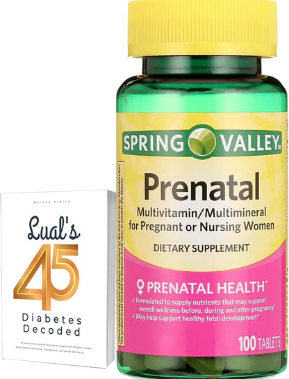 LUAL Spring Valley Prenatal Multivitamin | Prenatal Vitamins for Women | Pregnancy Must Haves Folate Supplement | 100 Tablets | Bundle 45 Diabetes Decoded