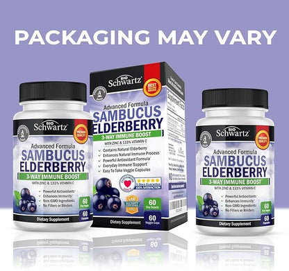 Elderberry with Zinc and Vitamin C for Adults - Immune Support Vitamins for Women and Men Natural Elderberries Black Sambucus Capsules - Immune Defense Multiminerals Supplement, Gluten-Free, 60 Ct