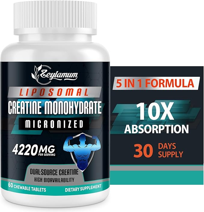 Creatine Chews Tablets for Men & Women, 4220 Mg Chewable Creatine Monohydrate for Energy, Faster Recovery, Strength, Superior Absorption with Liposomal & Micronized, Non-GMO, 30 Servings