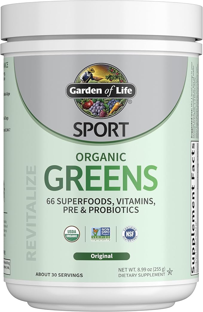 Garden of Life Sport Nutrition Greens and Superfoods Powder for Women and Men - Unflavored, Organic Blend - Spirulina, Fruit, Vitamins, Pre & Probiotics, Mushrooms, Athletic Supplements, 30 Servings