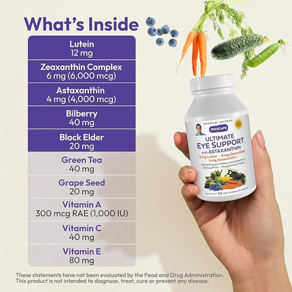 Andrew Lessman Ultimate Eye Support with Astaxanthin 180 Softgels – 12mg Lutein, 6mg Zeaxanthin, 4mg Astaxanthin, Bilberry, Key Nutrients to Support Eye Health & Promote Healthy Vision. No Additives