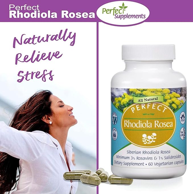 Perfect Rhodiola Rosea, for Better Focus, Energy, and Stress Relief, Optimal 3% Rosavins to 1% Salidroside Ratio, a Natural Adaptogen ~60 Vegetable Capsules