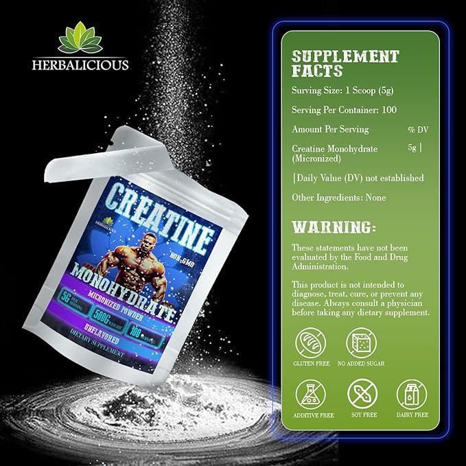 Creatine Monohydrate Micronized Powder – 5g per Serving for Muscle Growth, Strength, and Power – Unflavored, Non-GMO Formula – 100 Serving, 500g