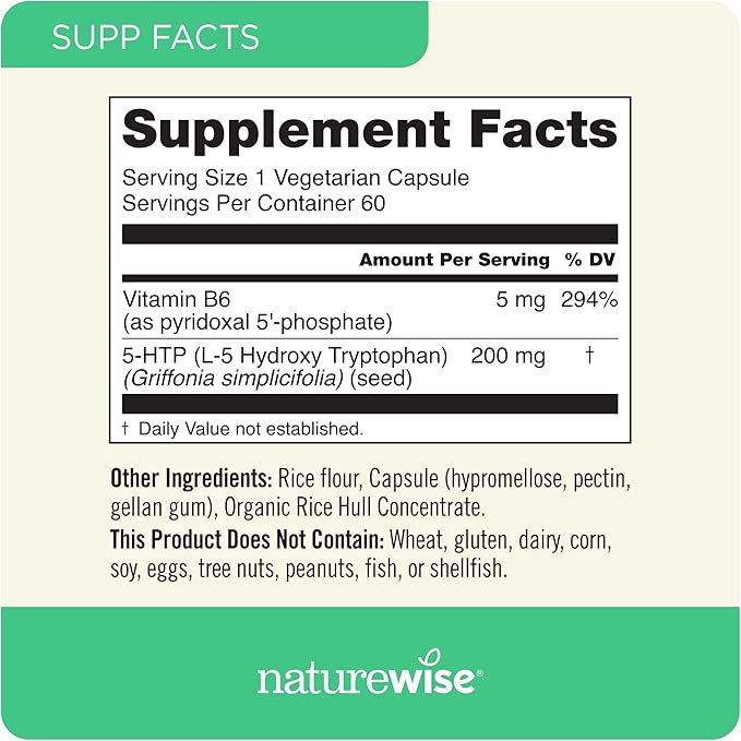 NatureWise 5-HTP 200mg, Vegan 5 HTP Plus Supplement from Griffonia Seeds with Cofactor Vitamin B6 - Mood Support Supplement & Natural Sleep Aid for Adults - Delayed-Release - 30 Count[1-Month Supply]