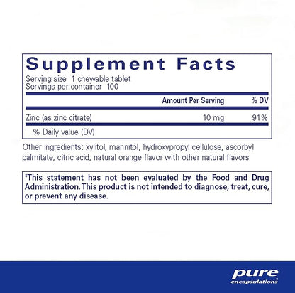 Pure Encapsulations Zinc Chewables | Supplement for Immune System Support, Growth and Development, and Wound Healing | 100 Chewable Tablets | Natural Orange Flavor