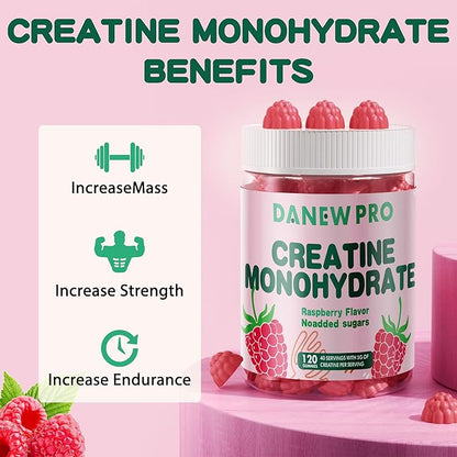 Creatine Monohydrate Gummies for Men & Women-5g of Creatine Monohydrate per Serving - Sugar Free,Vegan, Raspberry Flavor, 120 Count