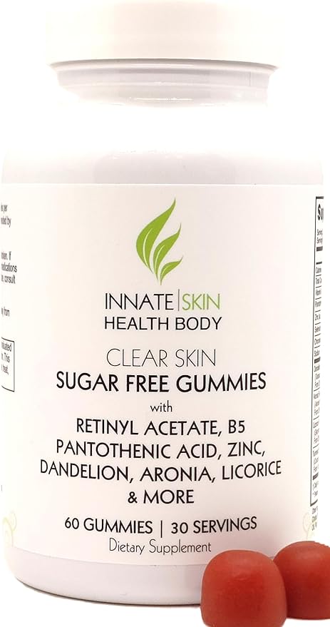 Clear Skin Acne Gummies - Complexion Supplement, Pantothenic Acid & Antioxidants, Vitamins 60 Count