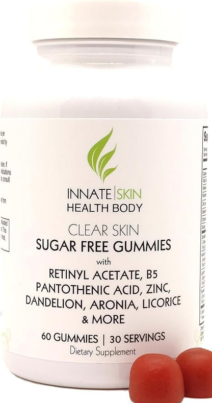 Clear Skin Acne Gummies - Complexion Supplement, Pantothenic Acid & Antioxidants, Vitamins 60 Count