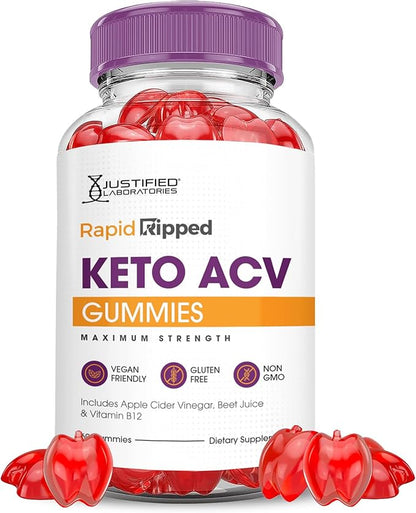 Rapid Ripped Keto ACV Gummies Advanced Formula 1000MG Rapidripped Keto Gummies Apple Cider Vinegar Formulated with Pomegranate Beet Juice Powder B12 Vegan Non GMO 60 Gummys