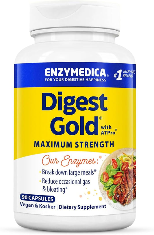 Enzymedica Digest Gold + ATPro, Maximum Strength, Fast-Acting, Helps Digest Large Meals, Prevents Bloating and Gas, 90 Count (FFP)