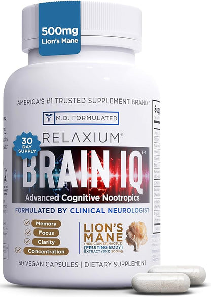 BrainIQ Nootropic Brain Supplements for Memory and Focus | Memory Supplement for Brain Health | Cognitive Supplement & Memory Pill with Lion's Mane, L-threonine & Coffee Extract | Vegan, 60 Capsules