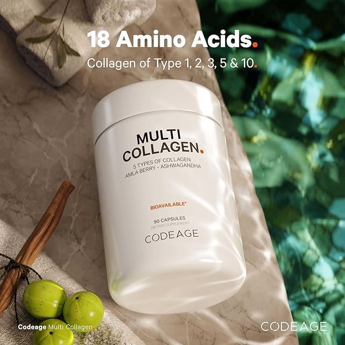 Codeage Multi Collagen Peptides Protein Capsules, 5 Collagen Types, Grass-Fed & Hydrolyzed Bovine Collagen Pills Supplement, Ashwagandha, Amla Berry Vitamins, Collagen Peptides - 2-Pack