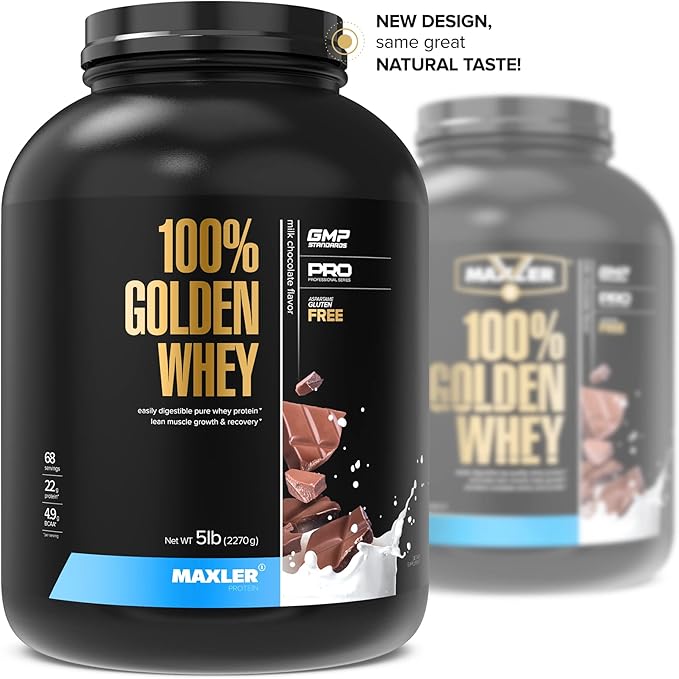Maxler 100% Golden Whey Protein - 22g Protein per Serving - Premium Whey Protein Powder for Pre Post Workout - Fast-Absorbing Whey Concentrate Isolate & Hydrolysate Blend - Milk Chocolate Protein 5 lb