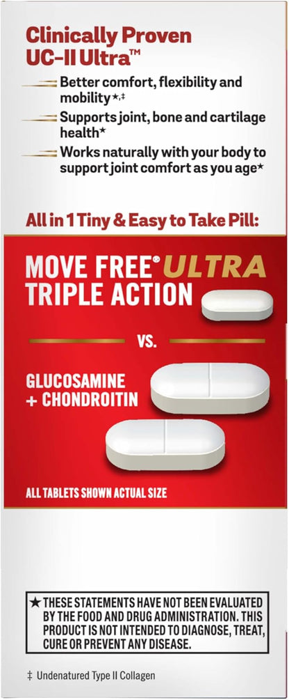Move Free Ultra Triple Action Joint Support Supplement - Type II Collagen Boron & Hyaluronic Acid - Supports Joint Comfort, Cartiliage & Bones in 1 Tiny Pill Per Day, 64 Tablets (64 servings)*