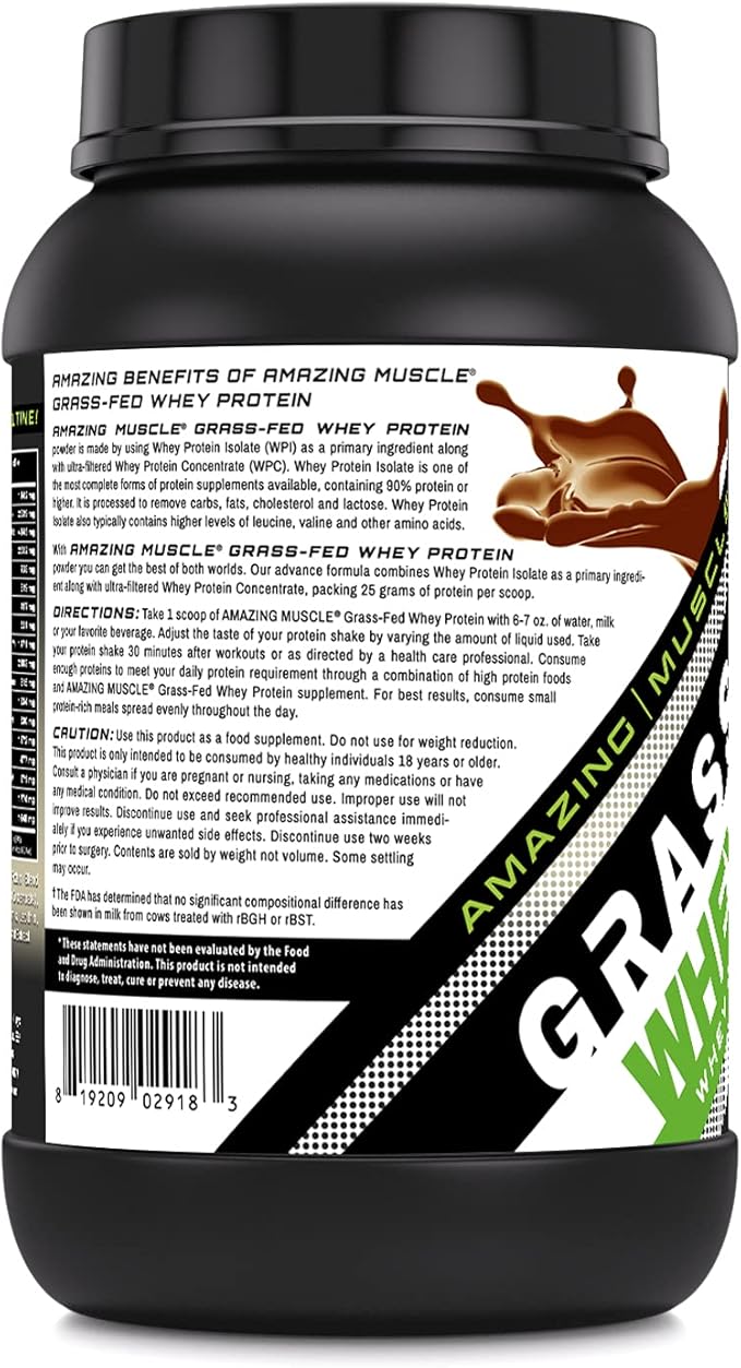 Grass-Fed Whey Protein Supplement | 25 G per Serving | Cookies & Cream Flavor | 2 Lb (0.90 Kg) | Non-GMO | Gluten-Free | Made in USA